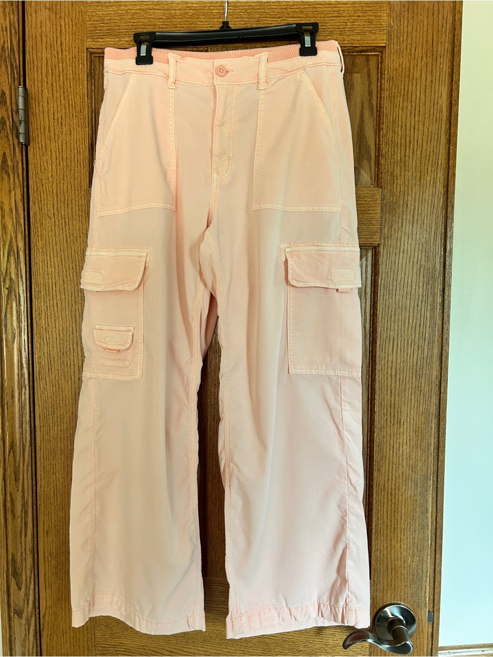American Eagle Super High Rise Wide Leg Baggy Cargo Pant, Size 8 Short, Peach